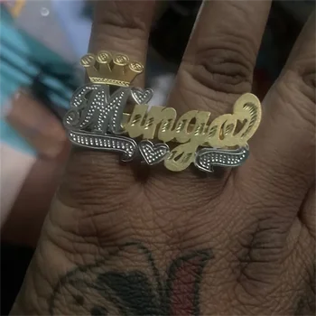 Кольцо с пользовательским именем, двойное Кольцо на палец с короной, Золотое Индивидуальное хип-хоп Кольцо, Мужчины, Женщины, Модное кольцо с буквой в стиле панк, подарок