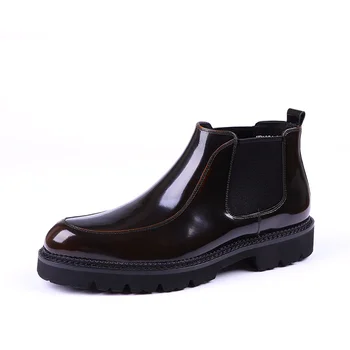 Темно-коричневые / черные мужские ботильоны на платформе, ботинки из натуральной кожи, мужские деловые ботинки 