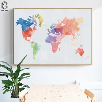 Абстрактная Акварельная Карта мира, картина на холсте, плакаты на скандинавскую тему и принты, Настенное искусство, картины на холсте для декора стен гостиной