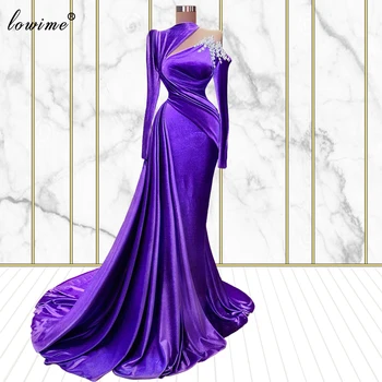 Вечерние платья из фиолетового бархата Дубая с длинными рукавами, вечерние платья русалки, вечерние платья De Soirée, выпускные платья от турецких модельеров для женщин