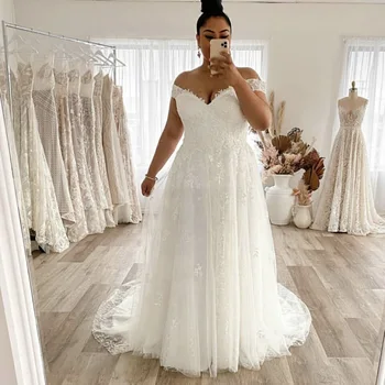 Элегантное свадебное платье больших размеров, милая, с открытыми плечами, кружевные аппликации, свадебное платье из тюля с открытой спиной, Vestidos De Novia New