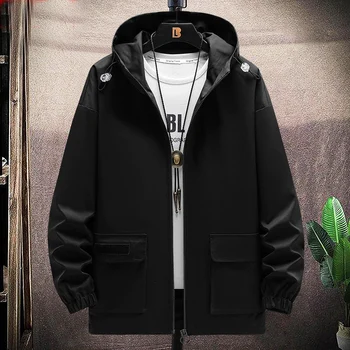 Весенне-осенняя модная мужская однотонная красивая куртка с капюшоном с карманами, большие размеры, свободное повседневное пальто 6XL 7xl 125 кг