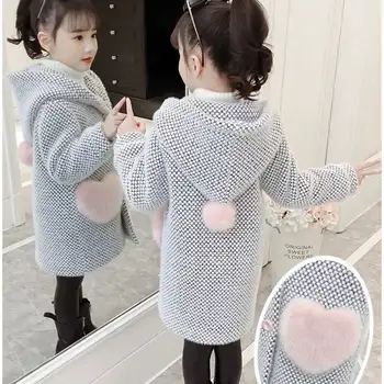 Пальто в западном стиле для девочек, осенне-зимняя одежда, новая Корейская версия, Шерстяные детские пальто с подкладкой из норки, верхняя одежда