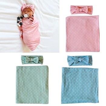  Комплект одеял для новорожденных с бантом и повязкой на голову, Хлопчатобумажный Спальный мешок для младенцев, повязка на голову для пеленания