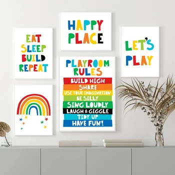 Радужное счастливое место, плакат для детской комнаты, скандинавское настенное искусство, холст, картина, украшение для детской комнаты, украшение для детской комнаты