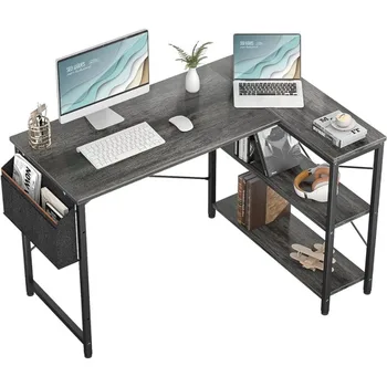 Небольшой компьютерный стол L-образной формы, 47-дюймовый угловой стол L-образной формы с реверсивными полками для хранения