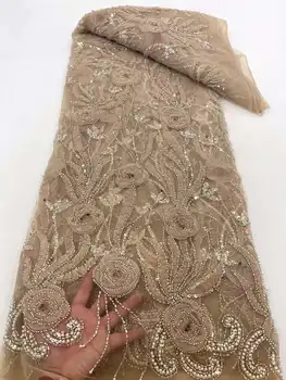  новейшая Высококачественная модная Африканская тюлевая кружевная ткань с цветочной вышивкой и блестками Для пошива свадебных платьев Xc