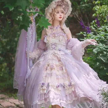 Новое великолепное шифоновое платье в стиле свадебного чаепития с цветами Лолиты (весенняя подарочная коробка jsk dress lo dress)