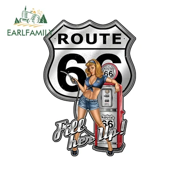 EARLFAMILY 13 см x 8,9 см Pin Up Girl Route 66 Сексуальные Девушки Украшают Наклейку На Бампер Окна Автомобиля Наклейками Водонепроницаемый Стайлинг Автомобиля