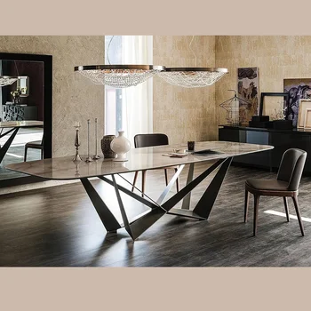 Дизайнерский кухонный стол, Текстура натурального камня, Черная отделка, Железная мебель для квартиры, дома, виллы, Современный мраморный стол для столовой