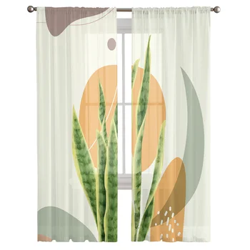 Простые геометрические тропические растения Сансевиерия Прозрачные шторы Оконные шторы для гостиной Жалюзи для спальни Домашний декор для детской комнаты