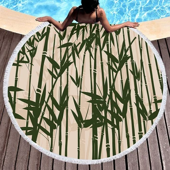 Круглое пляжное полотенце, Пляжное одеяло с бамбуковыми листьями, Полотенца для бассейна, Мягкое, без песка, Водопоглощающее Полотенце для пикника, коврик для йоги с художественным принтом.