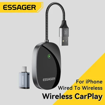 Essager Wireless Carplay 5G Bluetooth Проводной К Беспроводной Сети Plug Play WiFi Онлайн Обновление Адаптера CarPlay для iPhone15 14 11 Xr max