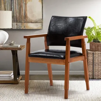 Обеденный стул NOBPEINT середины века с сиденьем из искусственной кожи черного цвета, кресло из орехового дерева