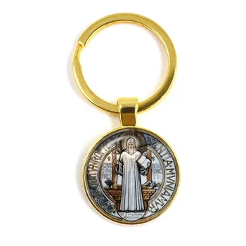 Модный брелок с медальоном Святого Бенедикта, винтажный браслет, Католический Стеклянный купол Сан-Бенито, брелок для ключей, ювелирные изделия, подарки для друзей
