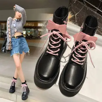 Женские ботинки для колледжа на платформе, зимние ботильоны в стиле 