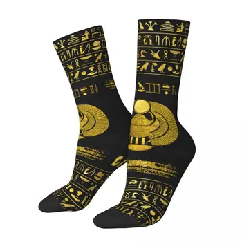 Золотые Египетские носки со скарабеем Мужские Женские Этнические носки Happy Egypt Pharaon Harajuku Весна Лето Осень Зима Носки Подарок