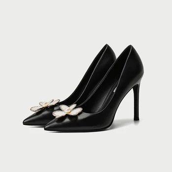 Женская обувь на высоком каблуке, свадебные туфли на тонком каблуке с острым носком, женские туфли-лодочки на каблуке