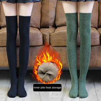 Женские носки-чулки до колена, толстые вязаные длинные носки с ребристыми манжетами, теплые зимние колготки для ног, для ботинок XR-Hot