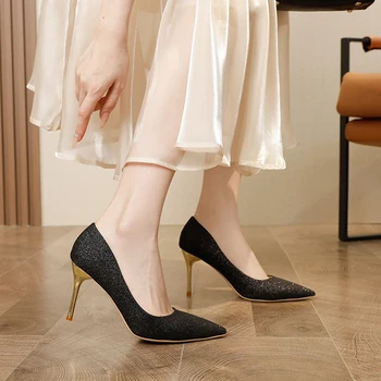 2023 Новые туфли-лодочки на шпильке с блестками - Слипоны, Блестящие туфли на высоком каблуке, Идеально подходят для женской вечеринки, Сексуальные, С острым носком