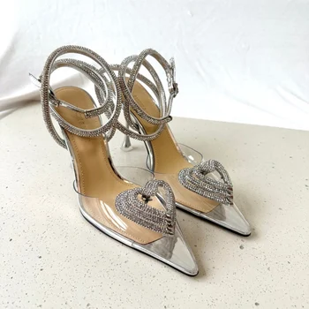 MACH & MACH/ туфли-лодочки на платформе с тройным сердцем 140, украшенные кристаллами и атласом, женские туфли-лодочки на шпильке с острым носком и стразами, пикантные туфли на высоком каблуке