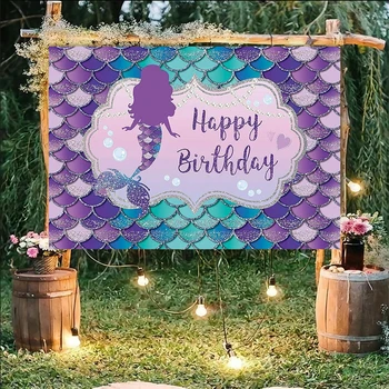 русалка размером 7x5 футов, фон для вечеринки с Днем рождения для девочки, на фоне моря, блестящие синие фиолетовые чешуйки, семейная фотография