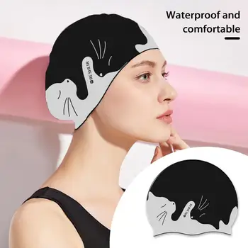 Купальная шапочка Силиконовая водонепроницаемая шапочка для плавания для детей с мультяшным рисунком, шапочки для плавания с защитой ушей, унисекс для плавания