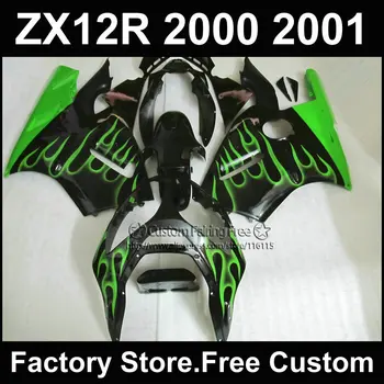7 подарков комплекты обтекателей кузова из АБС-пластика для мотоциклов Kawasaki green flame fairings 2000 2001 ZX 12R Ninja zx12r 00 01 кузов