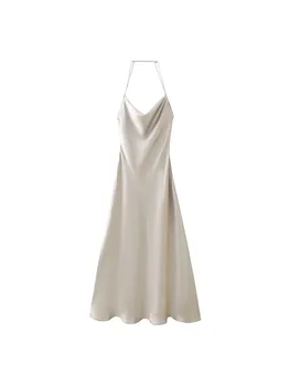 Женское платье TRAF с открытой спиной 2023, новое женское винтажное тонкое вечернее платье, женское шикарное женское платье Миди