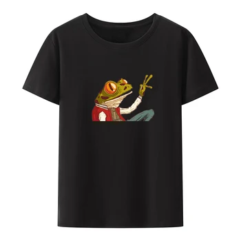 Модные Хлопковые футболки Frog, Свободные Дышащие Топы С коротким рукавом, Уличная Одежда Roupas Masculinas, Футболка С принтом, Топ С круглым вырезом, Крутая