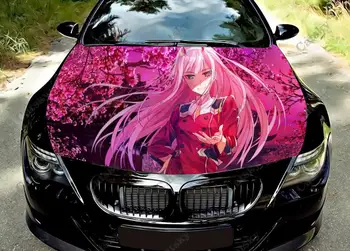 Изготовленная на заказ виниловая наклейка на капот автомобиля Zero Two Anime, наклейка на крышку двигателя, Полноцветная Графическая наклейка, подходящая для любых автоаксессуаров, Защитная пленка