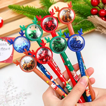 1 шт. Пластиковая гелевая ручка с блестками в виде рождественского Лося, Милая детская школьная ручка в кавайном цвете, канцелярские принадлежности, подарок для офиса