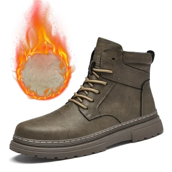 Зимние ботинки для мужчин, модная обувь на платформе, обувь из натуральной кожи, рабочие ботинки в стиле ретро, повседневная удобная теплая обувь