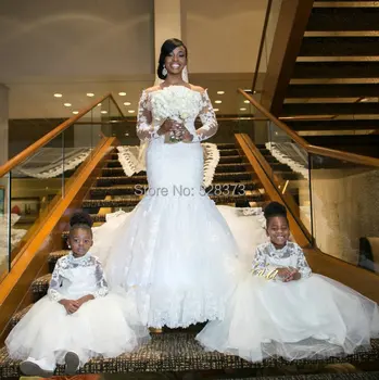 YNQNFS YRW34 Элегантные свадебные платья Русалки с длинным рукавом и вырезом лодочкой Реальные фотографии