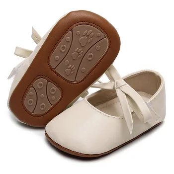 Обувь Мэри Джейн для маленьких девочек на плоской подошве принцессы из искусственной кожи с бантом, Повседневная обувь для прогулок для новорожденных малышей
