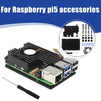 Для Raspberry Pi 5 Корпус из алюминиевого сплава + вентилятор с регулировкой скорости Для Raspberry Pi 5 Защитный корпус с удлинительной платой для инструментов