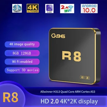 Q96 R8 tv box Android 10 AllWinner H313 Четырехъядерный 2,4 G WiFi UHD HDR10 4K медиаплеер H.265 8 ГБ 128 ГБ iptv TV
