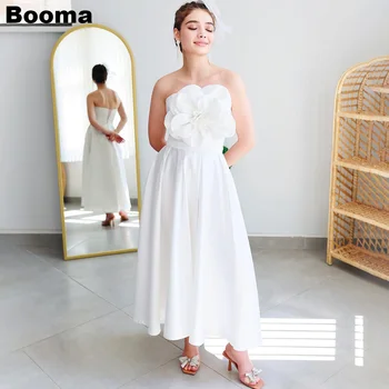 Booma Белые свадебные платья с 3D цветами, свадебные платья без бретелек, вечерние платья для женщин, платья для вечеринок длиной до щиколоток, платье для выпускного вечера для невест, праздничное платье