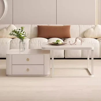Белый квадратный журнальный столик Большой Эстетичный Выдвижной набор Уникальный угловой столик Простая мебель для гостиной Beistelltisch