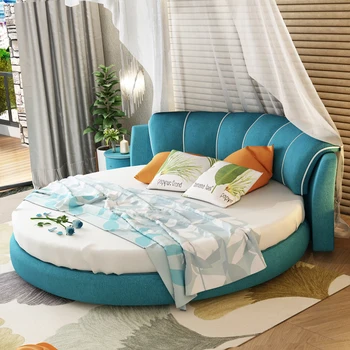 Круглая двуспальная кровать тематический отель свадебная кровать принцессы Современная простая модная тканевая круглая кровать для главной спальни