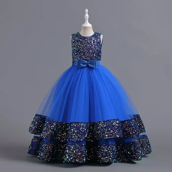 Детское платье с блестками, детское платье принцессы с бантом, платье цветочницы, высококачественное платье для фортепианного исполнения, платье цветочницы