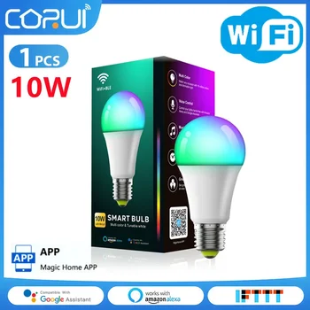 Умная лампа CoRui Wi-Fi + Bluetooth + пульт дистанционного управления 10 Вт RGB-подсветка с регулируемой яркостью, функция таймера, работа с Alexa Google Home