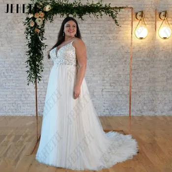 Элегантные свадебные платья JEHETH для женщин, большие размеры, платья для невесты на тонких бретельках, без спинки, с аппликацией, vestidos de novia