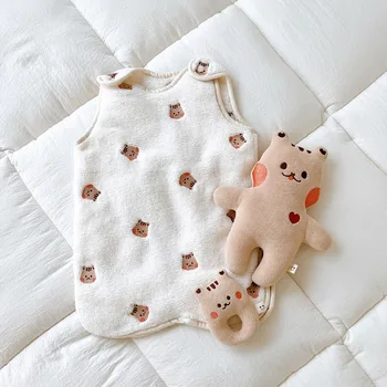 Мультяшный детский плюшевый Хлопковый марлевый спальный мешок, жилет без рукавов, Спальный мешок с защитой от ударов Для новорожденных, осенне-зимние платья для девочек и мальчиков