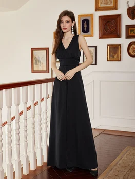 Новое сексуальное черное коктейльное платье с V-образным вырезом и тонкой талией, длинное платье без рукавов, Элегантное вечернее платье знаменитости