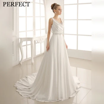 Идеальные Свадебные платья Для женщин 2024, Очаровательный V-образный вырез, А-силуэт, расшитый бисером, Хрустальный пояс, Придворный шлейф, Потрясающее Свадебное платье