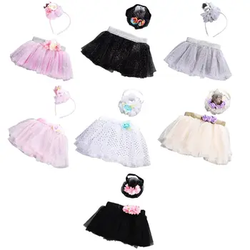 Юбки для новорожденных, детская фатиновая юбка с цветочной повязкой на голову, комплект для детей