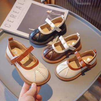Обувь из искусственной кожи для девочек, детская универсальная обувь с мягкой подошвой, детская повседневная обувь в корейском стиле, модная неглубокая обувь Mary Janes с застежкой-петлей