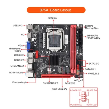Материнская плата B75A (B75) LGA1155 2XDDR3 + процессор I3 2120 + Комплект термопасты Поддержка интерфейса NVME M.2 + WIFI M.2 USB3.0 SATA3.0