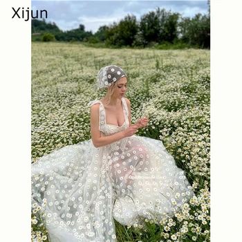 Вечерние платья трапециевидной формы из тюля Xijun, платья для выпускного вечера с цветами в виде сердца, платья для свадебной вечеринки с высоким разрезом, Длинные вечерние платья для выпускного вечера 2023